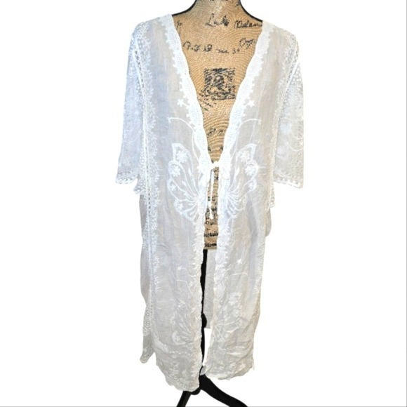 Anthropologie Tops - Anthropologie X Kindred White Lace Kimono Cardigan Duster Plus‎ Size 2X New